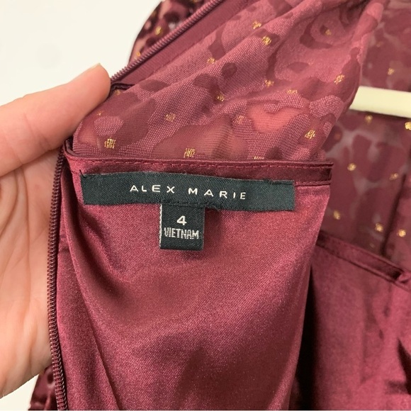 Alex Marie Skyler Burgundy Gold Burnout Velvet Dress Size 4 - Picture 2 of 11